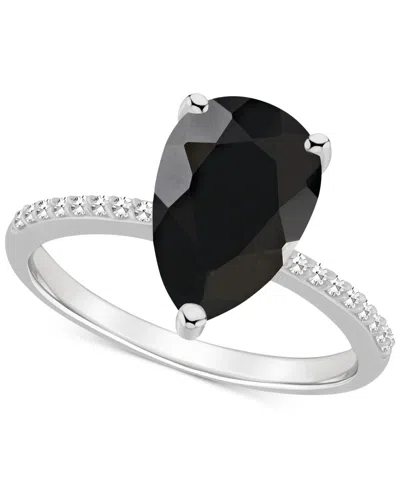 Macy's Onyx & Diamond (1/10 Ct. T.w.) Pear Statement Ring In Sterling Silver