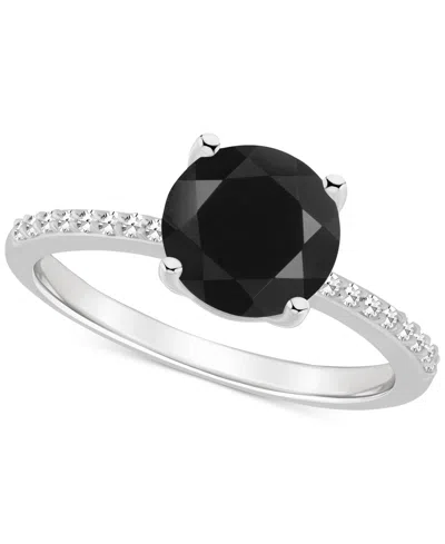 Macy's Onyx & Diamond (1/10 Ct. T.w.) Solitaire Ring In Sterling Silver