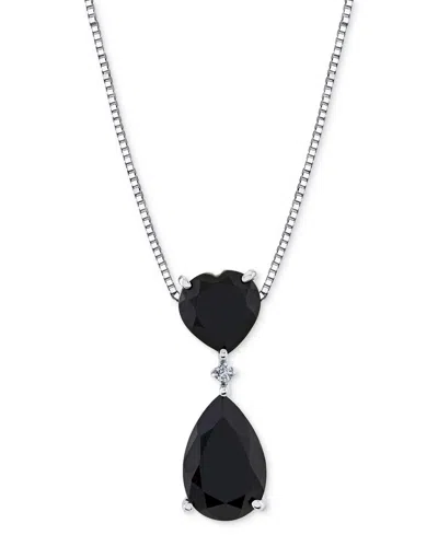 Macy's Onyx & Diamond Accent 18" Pendant Necklace In Sterling Silver