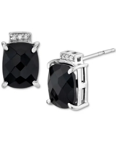 Macy's Onyx & Diamond Accent Cushion Stud Earrings In Sterling Silver