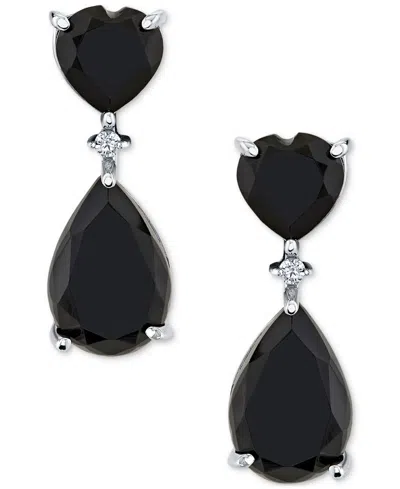 Macy's Onyx & Diamond Accent Drop Earrings In Sterling Silver