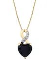 Macy's Onyx & Diamond Accent Heart 18" Pendant Necklace In 10k Gold In Onyx