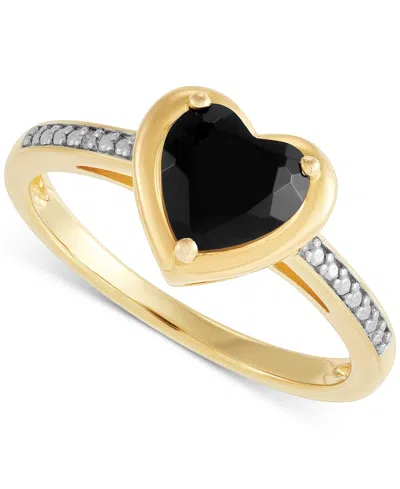 Macy's Onyx & Diamond Accent Heart Ring In 14k Yellow Gold Over Sterling Silver