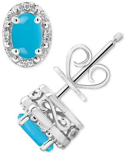 Macy's Onyx & Diamond Accent Oval Stud Earrings In Sterling Silver (also In Labradorite & Turquoise)