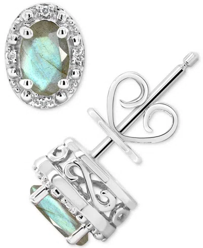 Macy's Onyx & Diamond Accent Oval Stud Earrings In Sterling Silver (also In Labradorite & Turquoise)