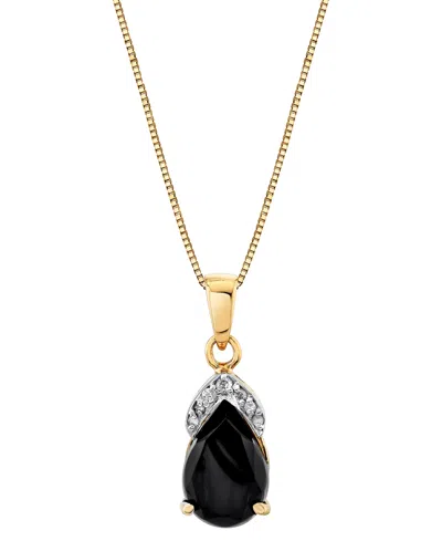 Macy's Onyx & Diamond Accent Pear-shaped 18" Pendant Necklace In 14k Gold