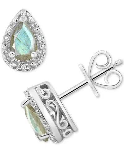 Macy's Onyx & Diamond Accent Pear Stud Earrings In Sterling Silver (also In Turquoise & Labradorite)