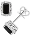 Macy's Onyx & Diamond Accent Rectangle Stud Earrings In Sterling Silver (also In Turquoise & Labradorite) In Onyx