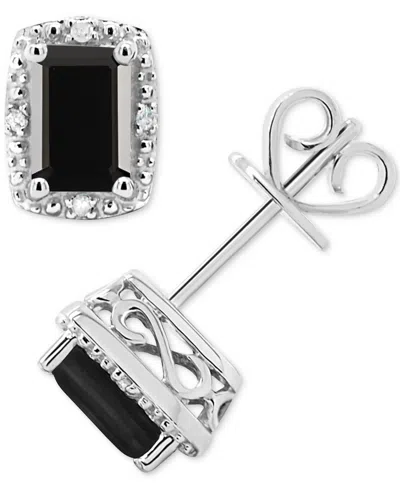 Macy's Onyx & Diamond Accent Rectangle Stud Earrings In Sterling Silver (also In Turquoise & Labradorite)