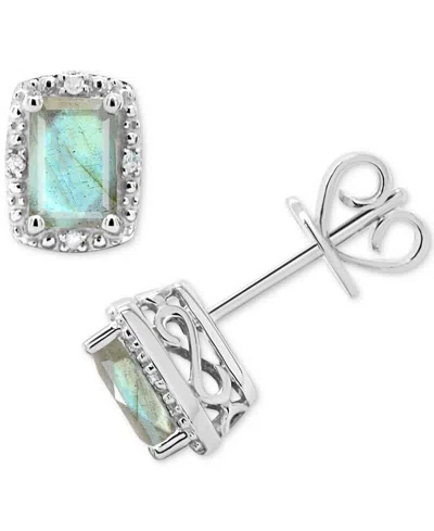 Macy's Onyx & Diamond Accent Rectangle Stud Earrings In Sterling Silver (also In Turquoise & Labradorite)