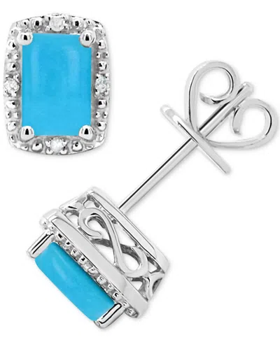 Macy's Onyx & Diamond Accent Rectangle Stud Earrings In Sterling Silver (also In Turquoise & Labradorite)