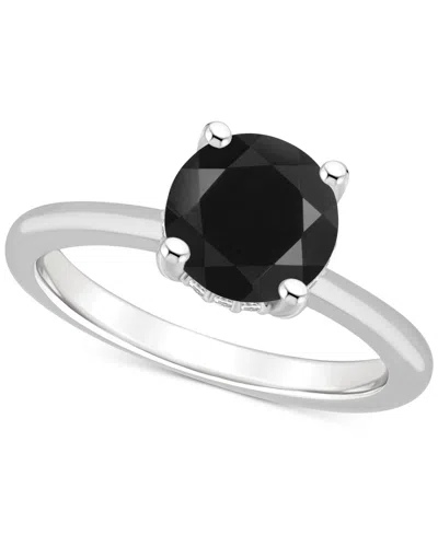 Macy's Onyx & Diamond Accent Side-set Halo Solitaire Ring In Sterling Silver
