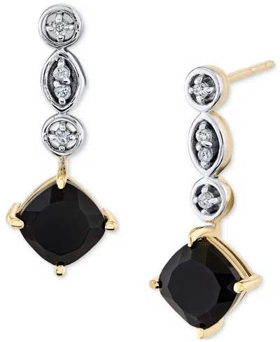 Macy's Onyx & Diamond Accent Square Drop Earrings In 10k Gold In Black