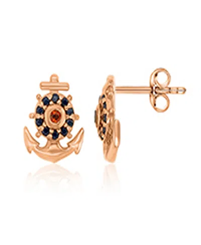 Macy's Onyx And Garnet Anchor Stud Earrings In 14k Rose Gold Over Sterling Silver In Pink