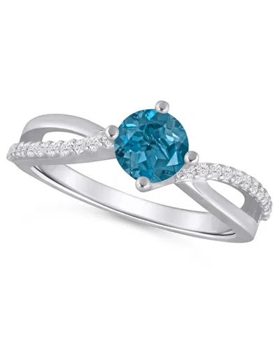 Macy's Onyx And White Diamond (1/6 Ct. T.w.) Ring In 10k White Gold In Blue
