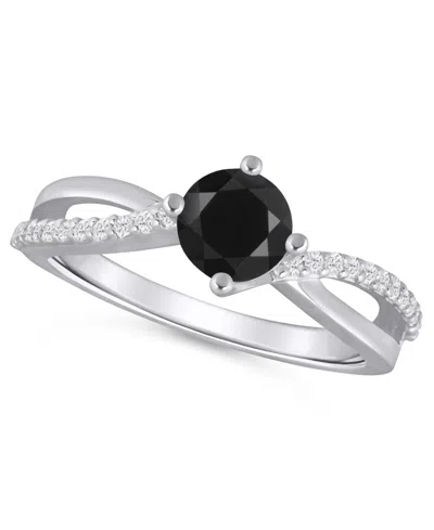 Macy's Onyx And White Diamond (1/6 Ct. T.w.) Ring In 10k White Gold In Blue