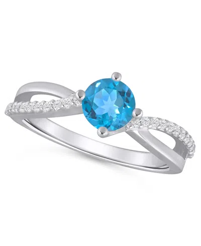 Macy's Onyx And White Diamond (1/6 Ct. T.w.) Ring In 10k White Gold In Blue