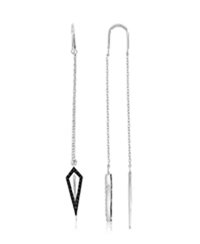 Macy's Onyx And White Sapphire Convertible Dangling Earrings In Black Rhodium Over Sterling Silver In Multi