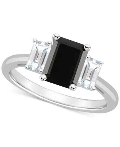 Macy's Onyx & White Topaz (3/4 Ct. T.w.) Emerald-cut Statement Ring In Sterling Silver