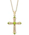 Macy's Onyx & White Topaz (5/8 Ct. T.w.) 18" Cross Pendant Necklace In 14k Gold-plated Sterling Silver (als In Peridot