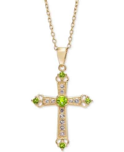 Macy's Onyx & White Topaz (5/8 Ct. T.w.) 18" Cross Pendant Necklace In 14k Gold-plated Sterling Silver (als In Peridot