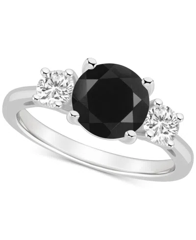 Macy's Onyx & White Topaz (5/8 Ct. T.w.) Three Stone Ring In Sterling Silver