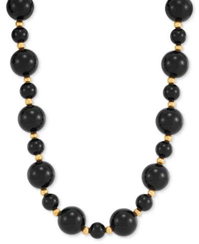 Macy's Onyx Beaded Necklace (6mm & 10mm) In 14k Gold Over Sterling Silver, 17"