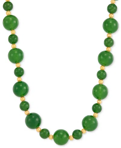 Macy's Onyx Beaded Necklace (6mm & 10mm) In 14k Gold Over Sterling Silver, 17" In Jade