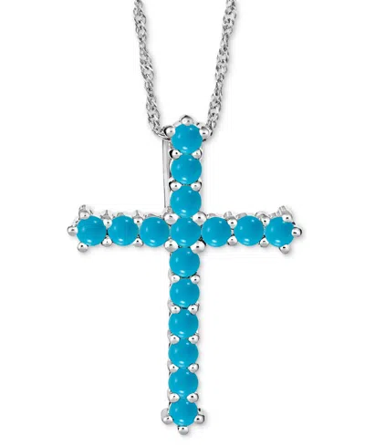 Macy's Onyx Cross 18" Pendant Necklace In Sterling Silver (also In Turquoise)
