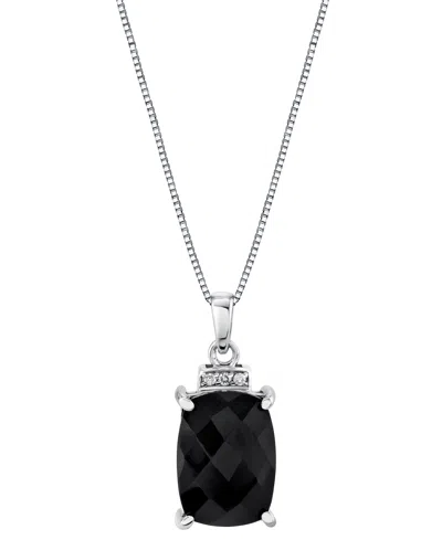 Macy's Onyx Cushion-cut & Diamond Accent 18" Pendant Necklace In Sterling Silver