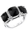 Macy's Onyx Cushion-cut Trio & Diamond (1/10 Ct. T.w.) Statement Ring In Sterling Silver In Onyx
