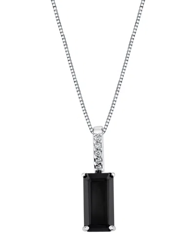 Macy's Onyx Emerald-cut & Diamond Accent 18" Pendant Necklace In Sterling Silver In Black