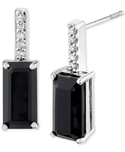 Macy's Onyx Emerald-cut & Diamond Accent Drop Earrings In Sterling Silver