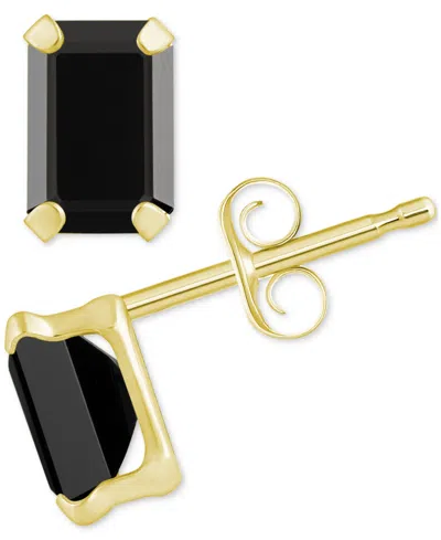 Macy's Onyx Emerald-cut Solitaire Stud Earrings In 10k Gold In Onyx,gold