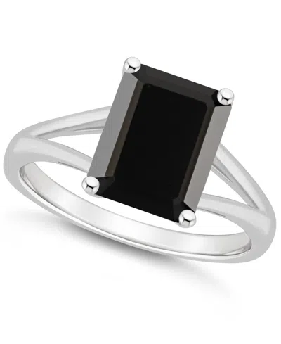 Macy's Onyx Emerald-cut Split Shank Polished Statement Ring In Sterling Silver