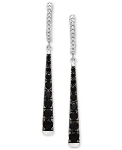 Macy's Onyx Graduated Linear Drop Earrings In Sterling Silver