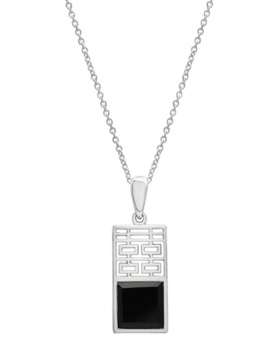 Macy's Onyx Happiness Dog Tag 18" Pendant Necklace In Sterling Silver