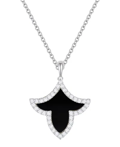 Macy's Onyx Inlay (3/4 Ct. T.w.) & Lab-grown White Sapphire (1/3 Ct. T.w.) Pendant Necklace In Sterling Sil In Metallic