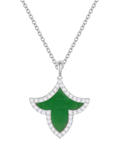 Macy's Onyx Inlay (3/4 Ct. T.w.) & Lab-grown White Sapphire (1/3 Ct. T.w.) Pendant Necklace In Sterling Sil In Green