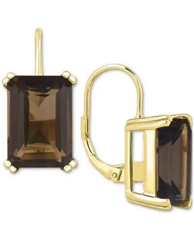Macy's Onyx Leverback Hoop Earrings In 14k Gold-plated Sterling Silver In Brown