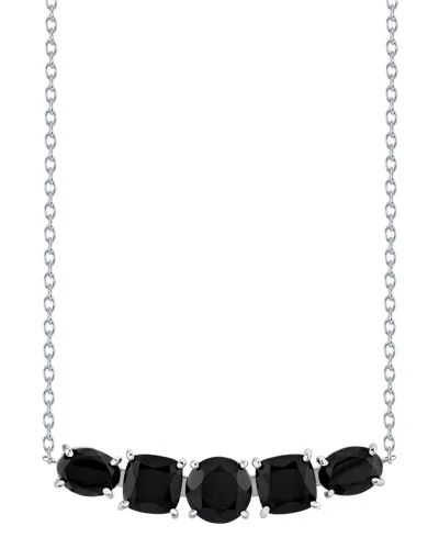 Macy's Onyx Mixed-cut Five Stone Bar 18" Pendant Necklace In Sterling Silver