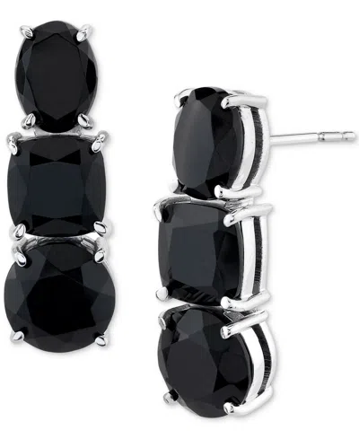 Macy's Onyx Mixed-cut Three Stone Drop Earrings In Sterling Silver