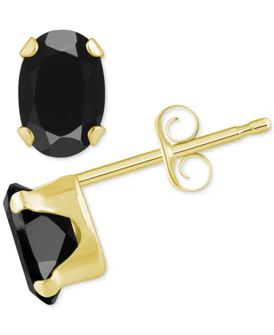 Macy's Onyx Oval Solitaire Four Prong Stud Earrings In 14k Gold In Onyx,gold