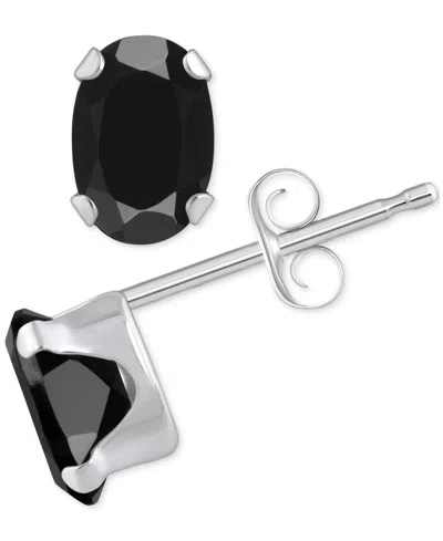 Macy's Onyx Oval Solitaire Four Prong Stud Earrings In 14k Gold In Onyx,white Gold