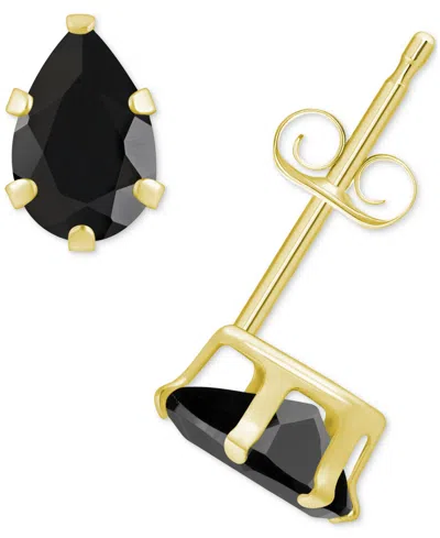 Macy's Onyx Pear Solitaire Six Prong Stud Earrings In 14k Gold In Onyx,gold