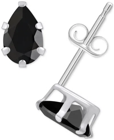 Macy's Onyx Pear Solitaire Six Prong Stud Earrings In 14k Gold In Onyx,white Gold