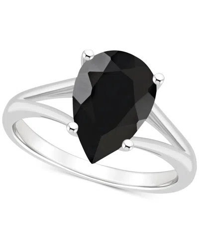 Macy's Onyx Pear Split Shank Polished Statement Ring In Sterling Silver