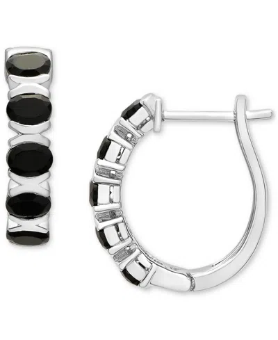 Macy's Onyx Small Oval Hoop Earrings In Sterling Silver