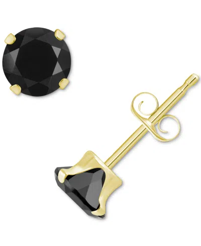 Macy's Onyx Solitaire Four Prong Stud Earrings In 10k Gold In Onyx,gold