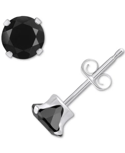 Macy's Onyx Solitaire Four Prong Stud Earrings In 10k Gold In Onyx,white Gold